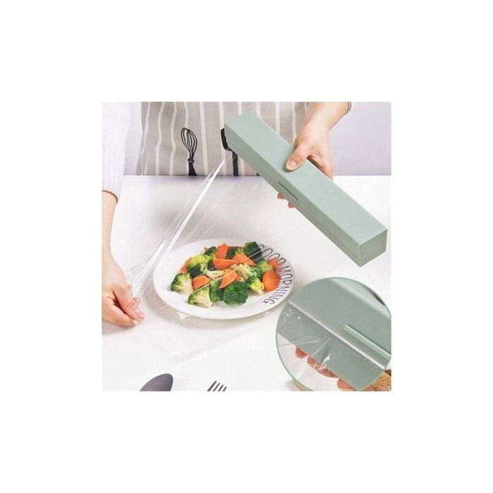Dispensador de cortador de film plástico azul, rollo de film transparente para alimentos y papel de aluminio, accesorio de cocina