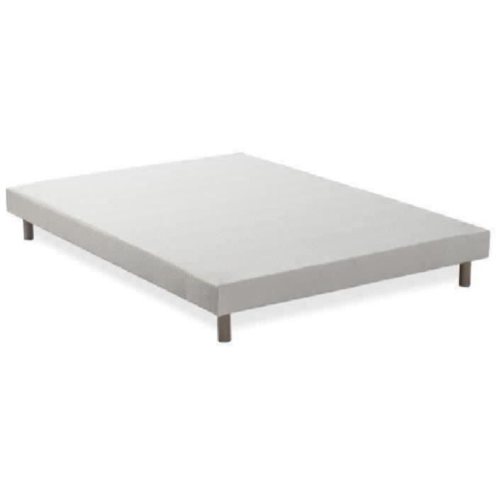 Sommier tapissier à lattes 140 x 190 cm - Bois massif blanc + Pieds - DEKO DREAM Rakenne