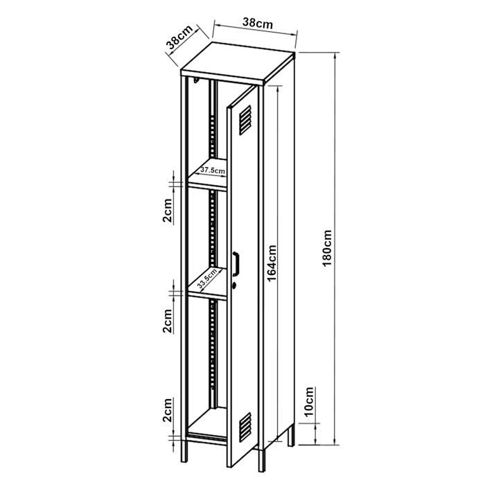 Seinäjoki steel locker, 180 x 38 x 38 cm, matte black
