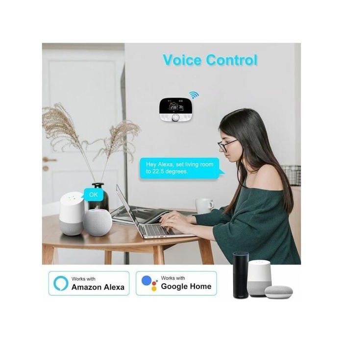 Thermostat connecté WiFi chaudière gaz/chauffage sol eau, programmable, compatible Alexa Google, Tuya