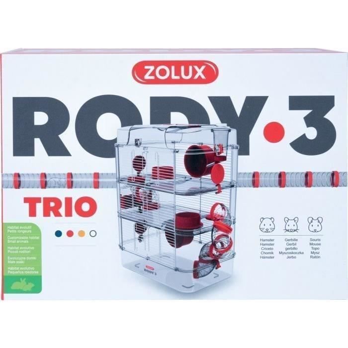 ZOLUX Rody3 Trio 3-stöckiger Käfig – Für Hamster, Mäuse und Rennmäuse – L 41 x B 27 x H 53 cm – Grenadine