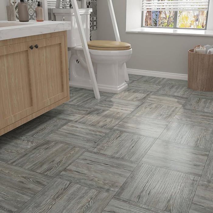 Baldosas adhesivas de linóleo gris para baño, 30x30 cm, 32 baldosas. Baldosas adhesivas de PVC de 30x30 cm, 32 baldosas, color gris madera GR. Suelo de PVC.