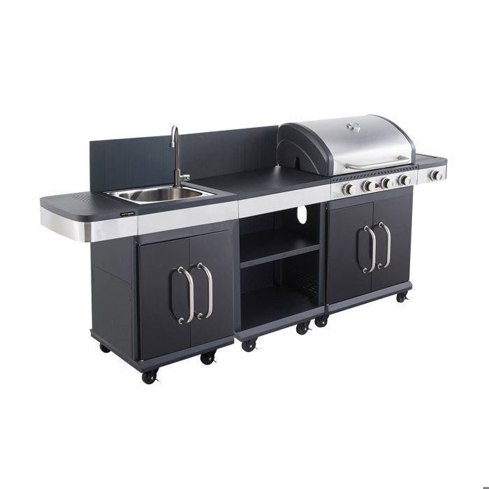 4-burner gas barbecue and griddle, side table and sink - FIDGI