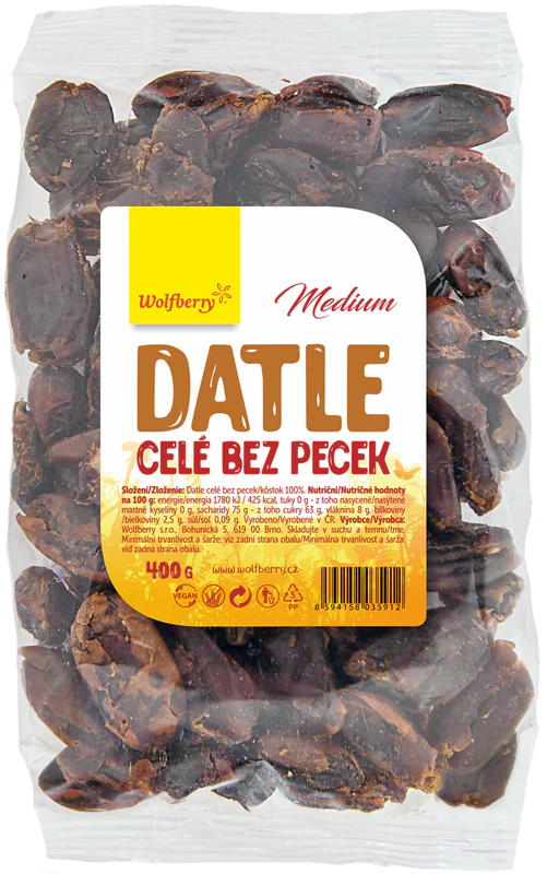 Goji berry, tâmaras sem caroço, frutas secas