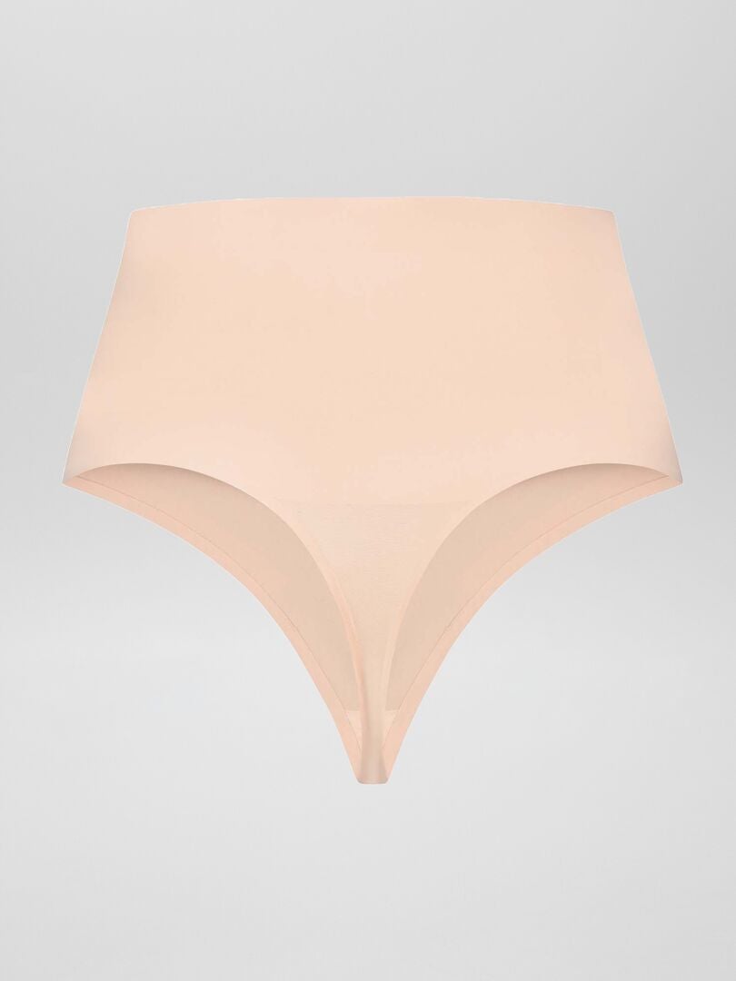 Calcinha fio dental modeladora de cintura alta - BEGE