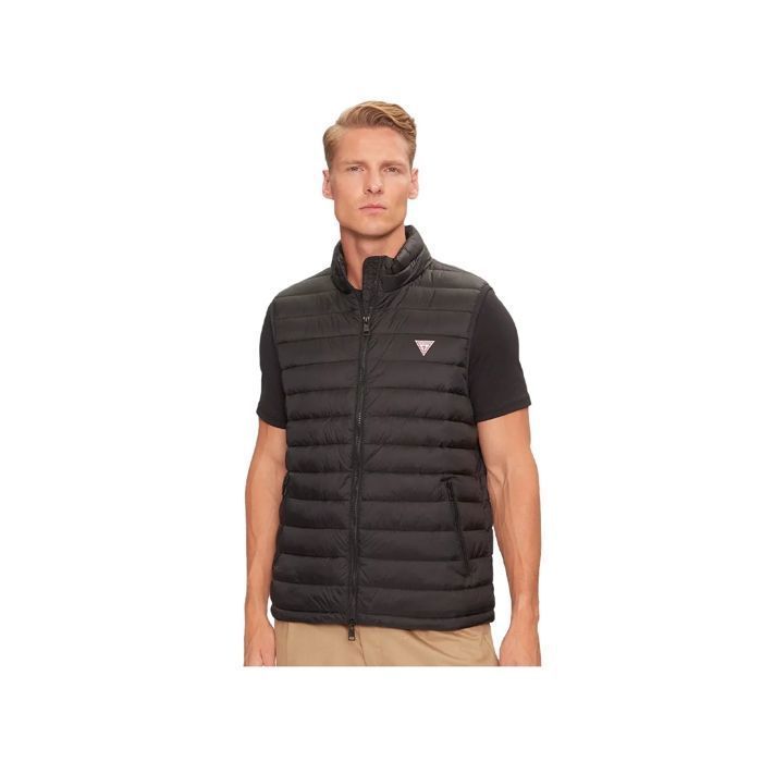 Guess Men's Mini Triangle Sleeveless Puffer Jacket, Black Polyester