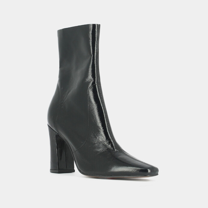 Boots à talons et bouts carrés  cuir brillant noir