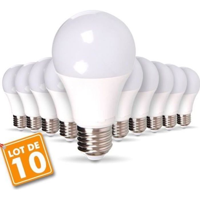 Paquete de 10 bombillas LED E27 de 9 W (equivalentes a 60 W), 806 lm, luz blanca natural.