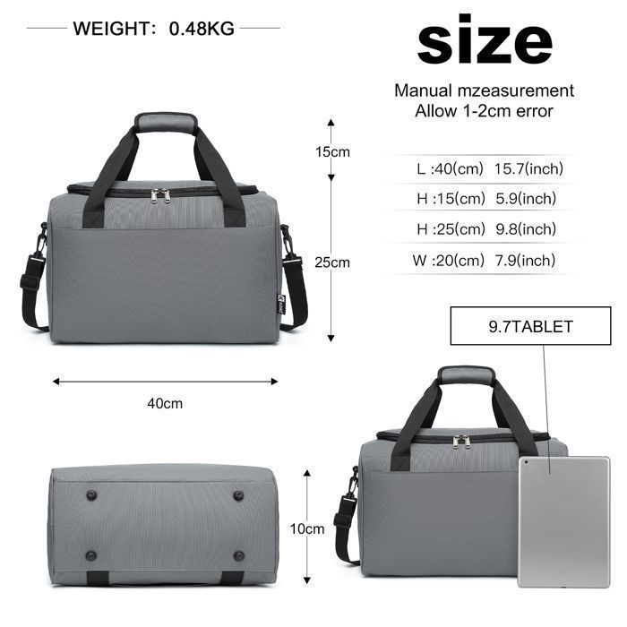 Bolso de mano Kono para avión, bolsa de viaje, equipaje de mano pequeño plegable, compatible con Ryanair, 40x20x25cm, bolsa deportiva, bolsa para hospital, 20L, gris