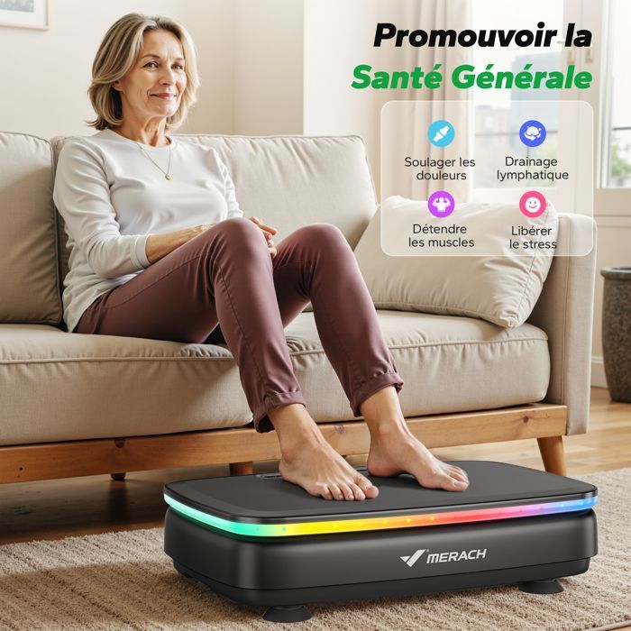 MERACH moottoroitu tärinälevy, 9 ohjelmaa, 99 nopeutta, kaukosäädin, Bluetooth, LED-näyttö, liukumaton, 150 kg max, musta