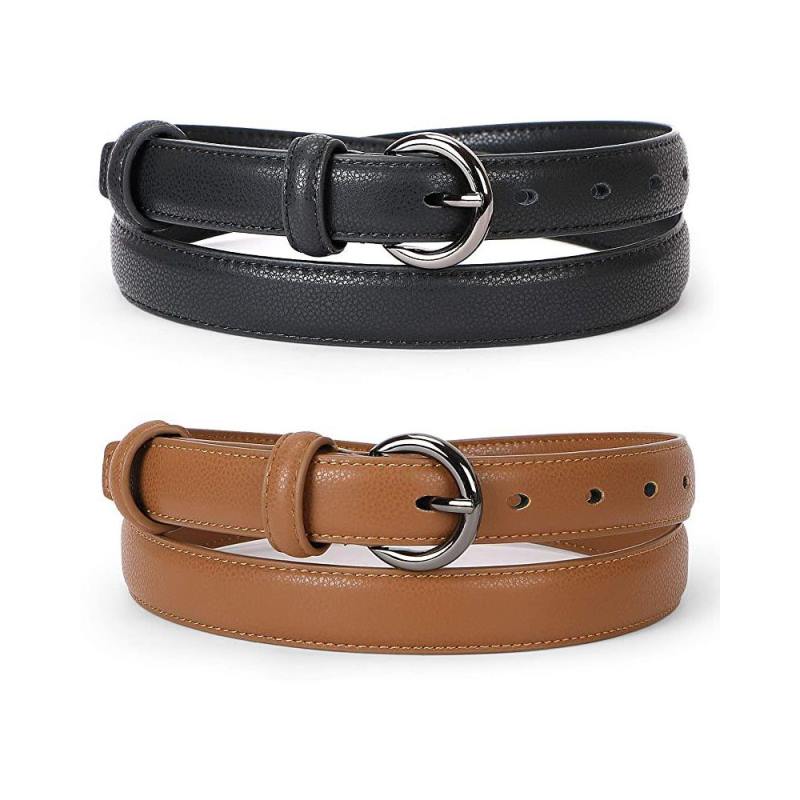 Lot de 2 ceintures en cuir pour femme, fines et élégantes, avec boucle ardillon, idéales pour jeans et pantalons.