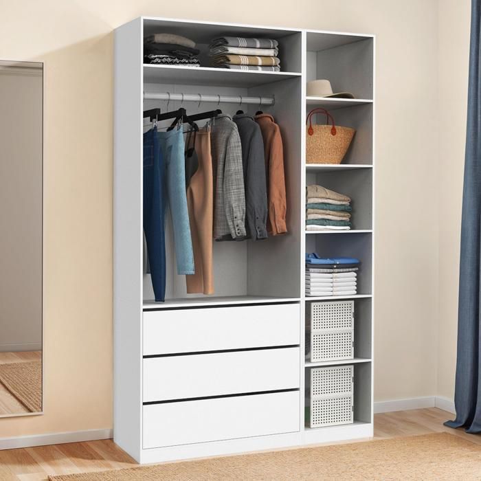 IDMARKET TAYLOR Modular Wardrobe 120 x 55 x 200 cm 2 modules with hanging rail + shelves + drawers white