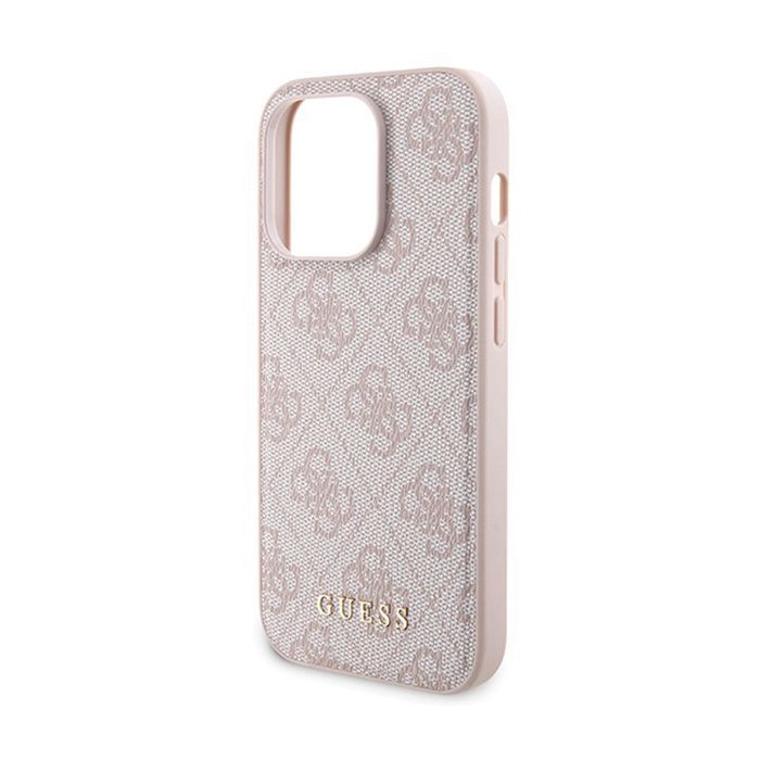 Guess Bundle Pack MagSafe 4G Metal Gold Logo - Custodia Ensemble + Power Bank 5000mAh MagSafe per iPhone 14 Pro (rosa)