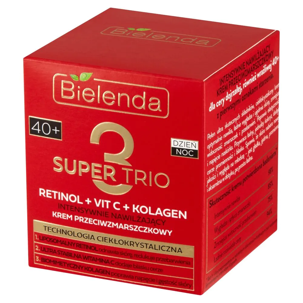 Bielenda Super Trio (Retinol + Vit C + Kolagen) Krem przeciwzmarszczkowy 40+ dzień/noc