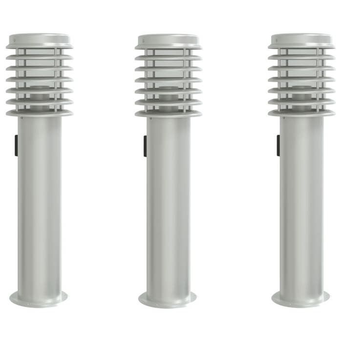 Lámparas de pie y de salida para exteriores vidaXL, 3 piezas, acero inoxidable plateado, iluminación de suelo para exteriores, iluminación de suelo 4006374