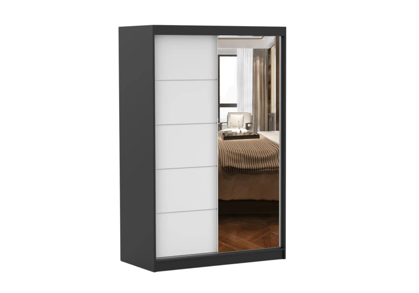 Szafa przesuwna z lustrem NEOMI 05 120 cm Czarny mat/Biały mat