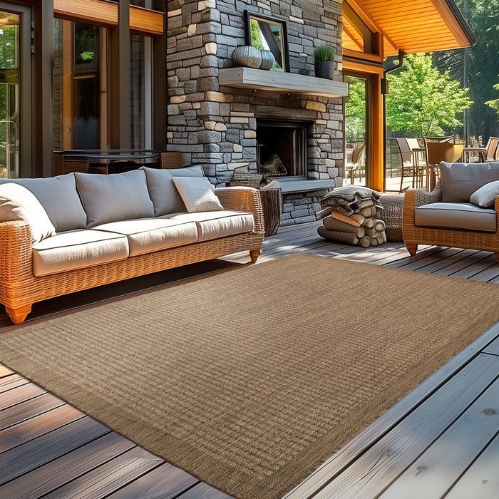 Tapis d'extérieur 160x230 cm Marron Tapis balcon cuisine et terrasse unicolore en tissage plat résistant aux intempéries