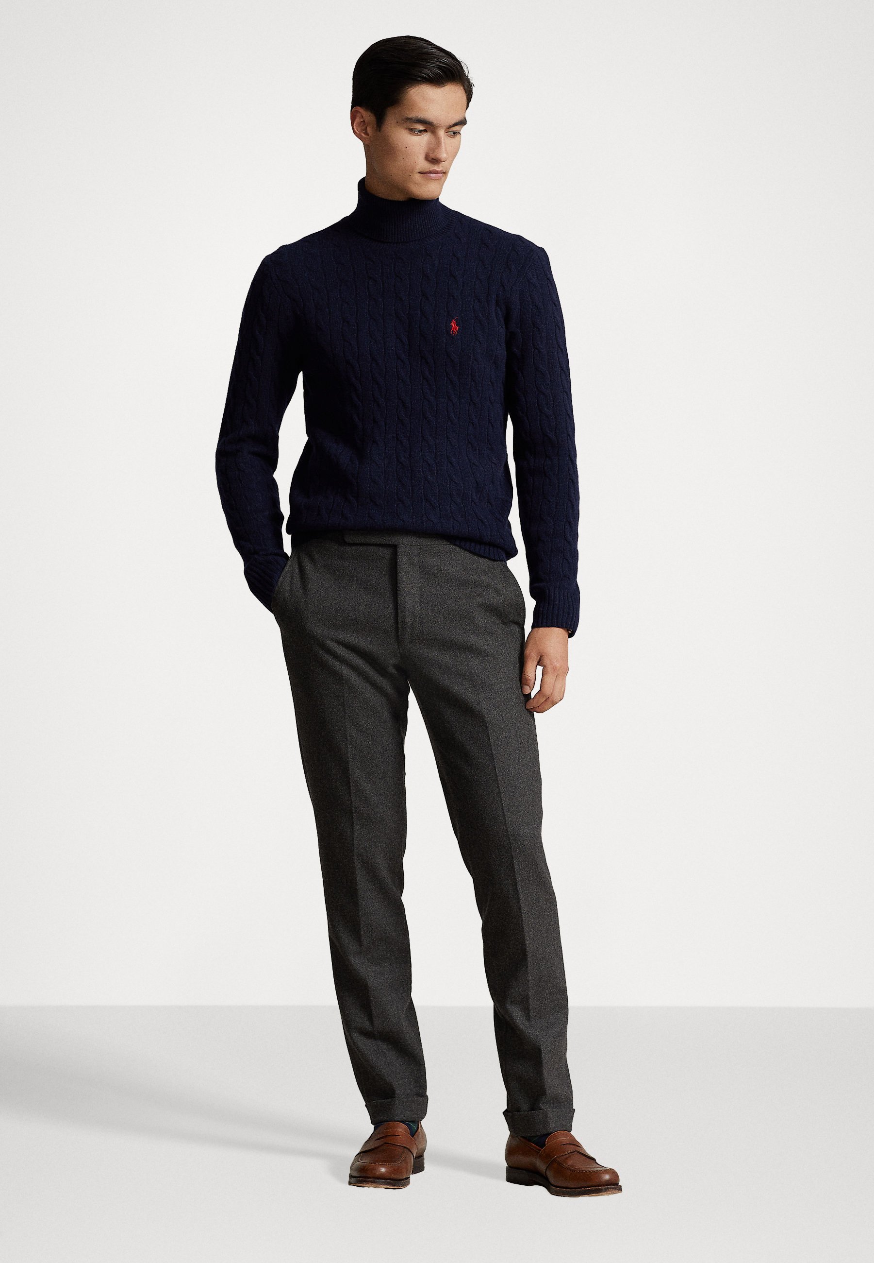 Pull Polo Ralph Lauren en laine et cachemire à col roulé - Bleu marine chasseur