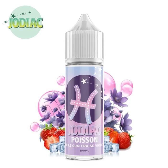 Vis e-liquid (kauwgom, aardbei, viooltje) Jodiac 100ml + 4 boosters
