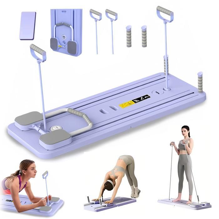 Tabla de Pilates multifuncional para ejercicios abdominales, con contador, plegable, con rebote automático, reformer de Pilates, color morado.