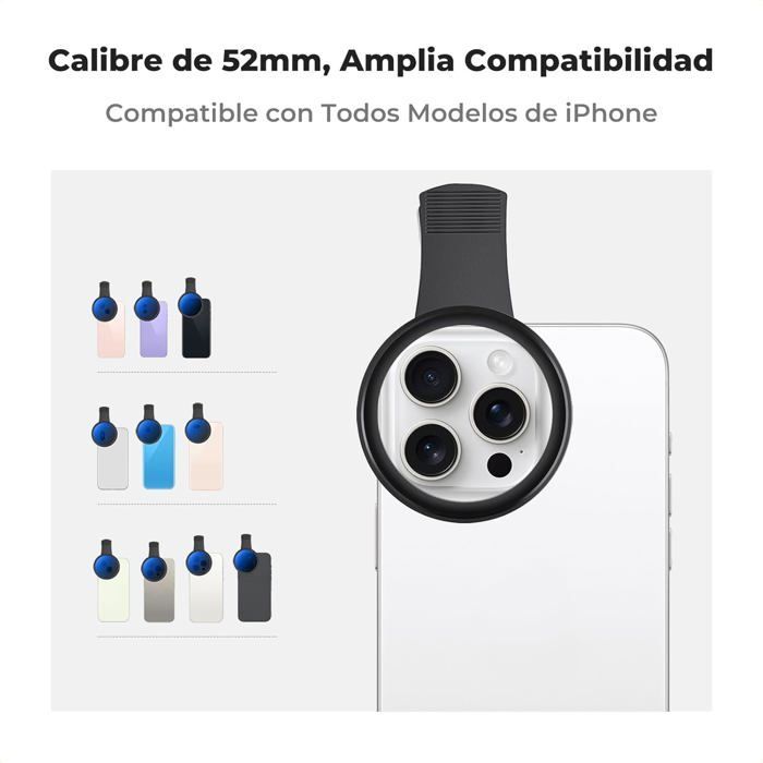 Filtre pour téléphone portable à clip 52 mm, lentille à densité neutre avec clip
