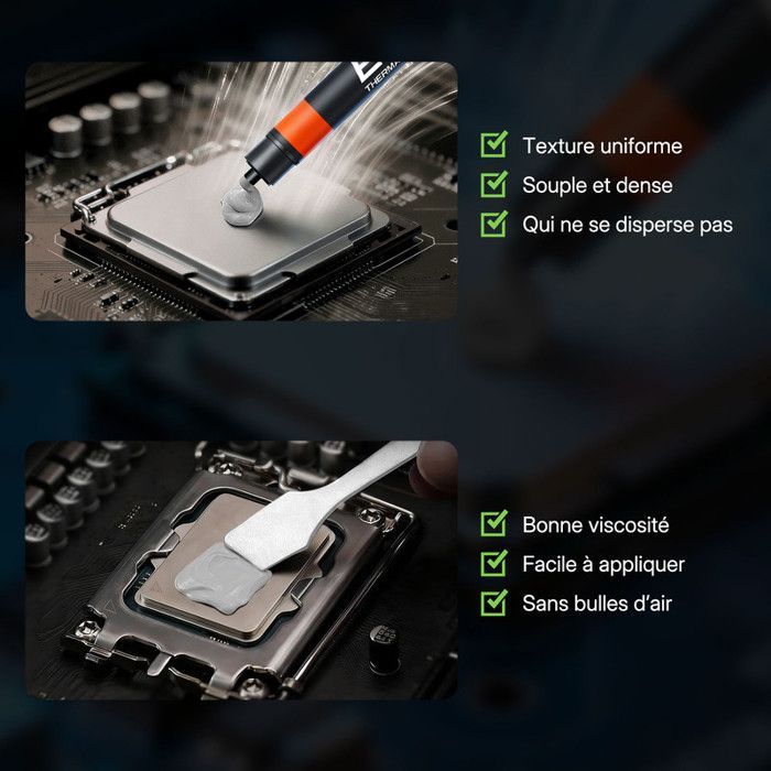 eleBite Pâte thermique 2g, conductivité 13.5W/m·K, Longue durée, Application facile, Compatible CPU/GPU/serveurs