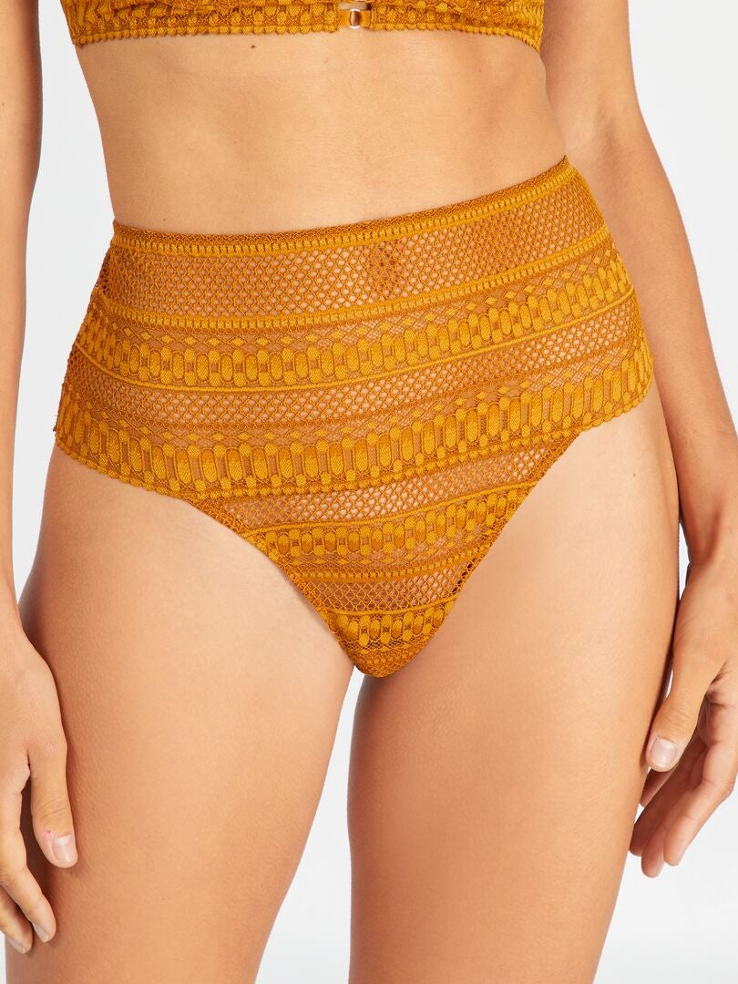 Tanga de encaje de talle alto - AMARILLO