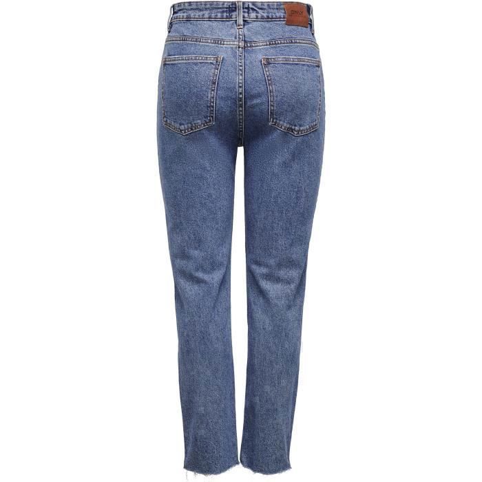 Pantalones vaqueros rectos de talle alto ONLY Emily Raw - Azul oscuro - Mujer