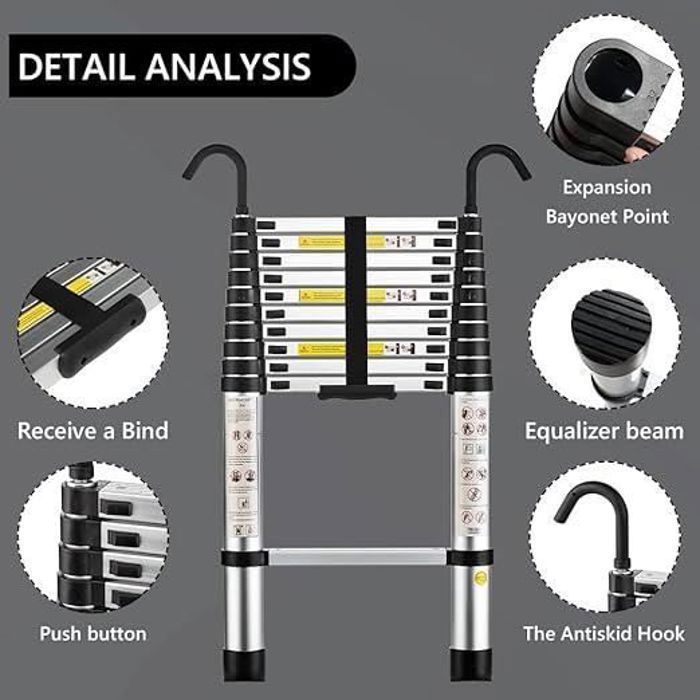 Telescopische ladder - STANEW - 3,2 m - Aluminium - Draagvermogen 150 kg - Afneembare haak