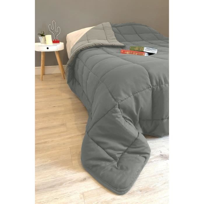 CALGARY - Couette Chaude Microfibre 400gr/m² - Gris & Argent - 240 x 260 cm