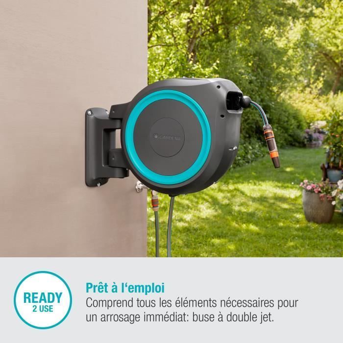 Enrollador de manguera automático de pared GARDENA RollUp M/L - 25 m de longitud - 13 mm de diámetro - Kit completo - 5 años de garantía