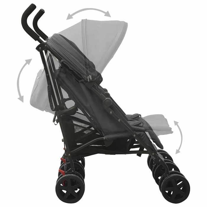Double stroller - vidaXL - Anthracite - Adjustable - Foldable - With canopy