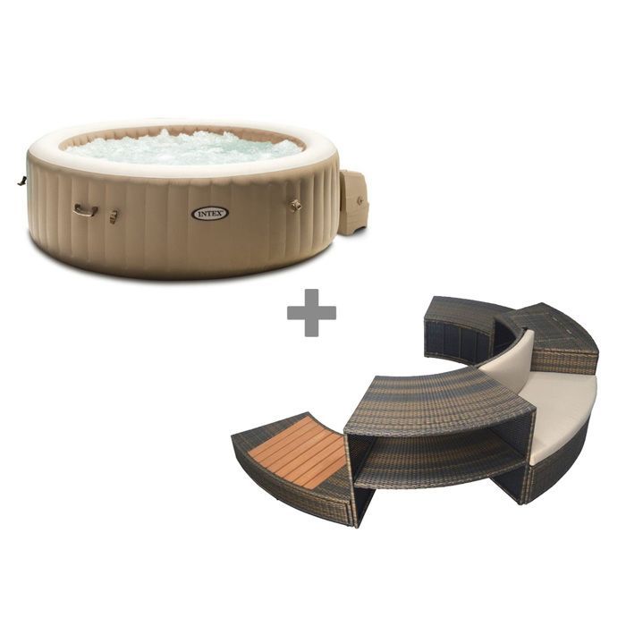 Bañera de hidromasaje inflable redonda Intex PureSpa Olive con burbujas, para 4 personas + juego de muebles