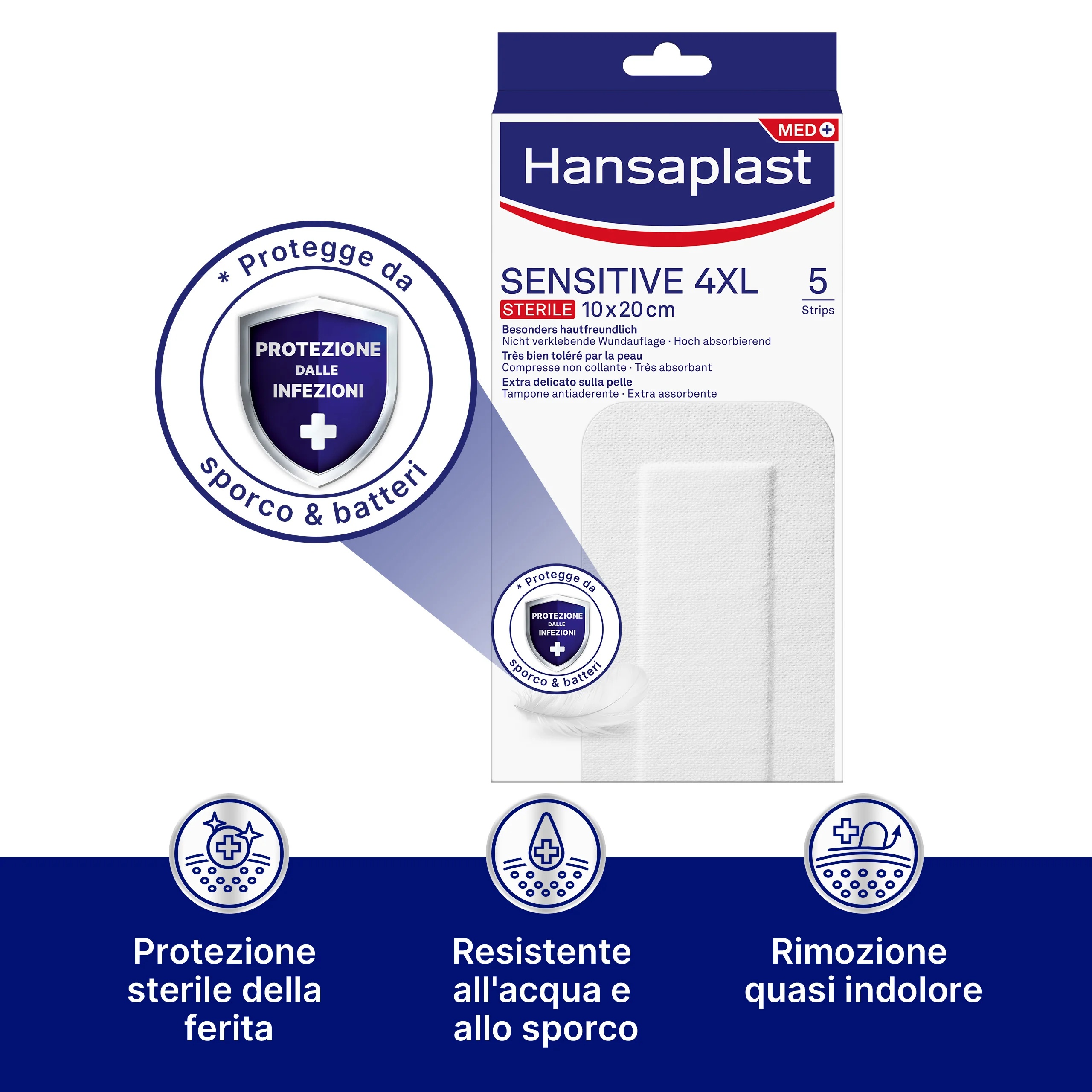 HANSAPLAST Hansaplast Sensitive 4XL 10x20 cm 5 Streifen steril