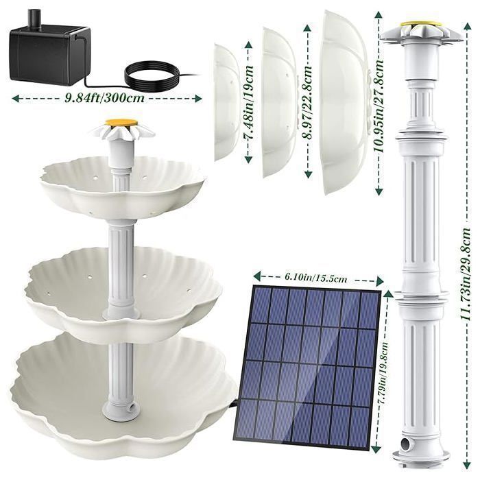 Fuente decorativa AISITIN DIY - Fuente solar de 3,5 W - Uso exterior - Baño para pájaros - Desmontable - Muebles de jardín