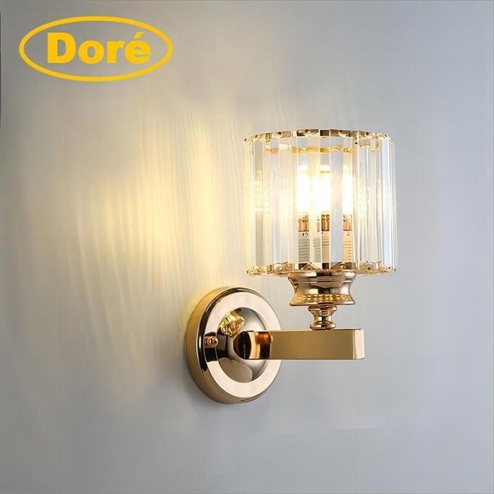 WOTTES Applique Murale Moderne En Cristal, 15CM Applique Murale Ronde En Cristal D’or E27, 1pcs Pour Chambre Chevet Couloir