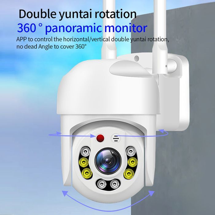 Telecamera di sicurezza domestica PRUMYA da 2 MP con Wi-Fi 5G, audio bidirezionale, visione notturna e grado di protezione IP66.