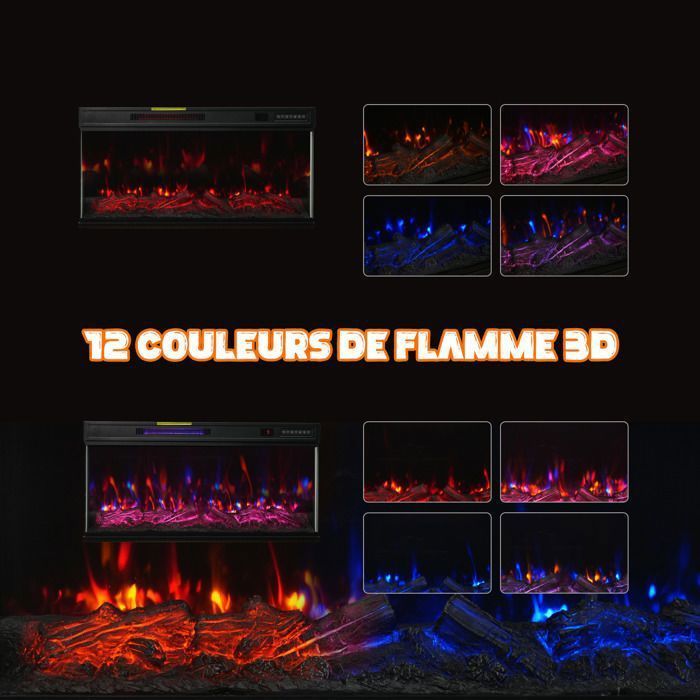 Chimenea eléctrica HOMAVO de 91 cm (36 pulgadas), 1000/2000 W, llama 3D, chimenea independiente/empotrada, mando a distancia, temporizador.