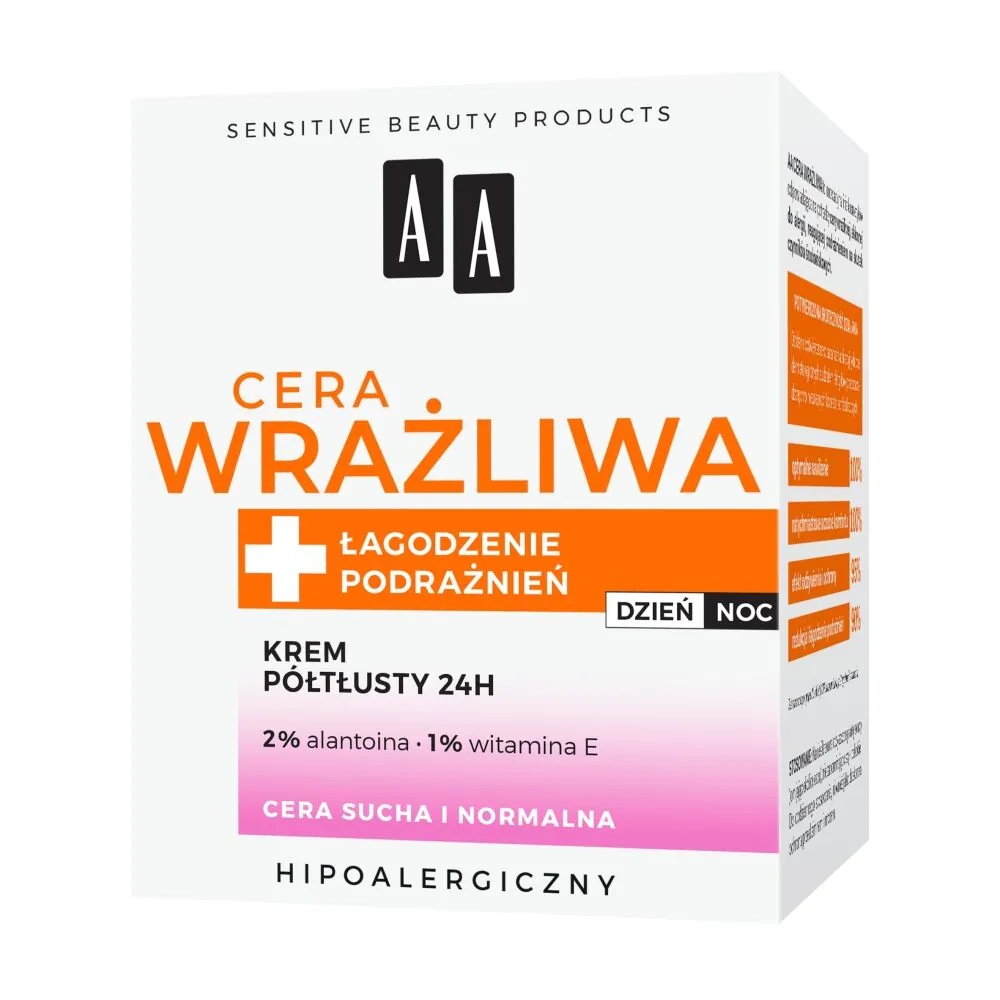 AA Cera Wrażliwa Krem półtłusty do każdego rodzaju cery 24 h bezzapachowy