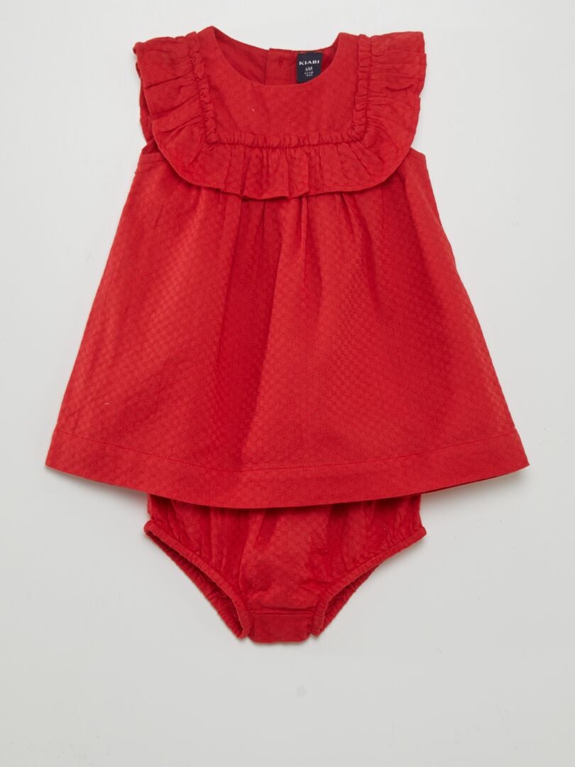 A-lijn jurk met ruches + bijpassende culottes - ROOD