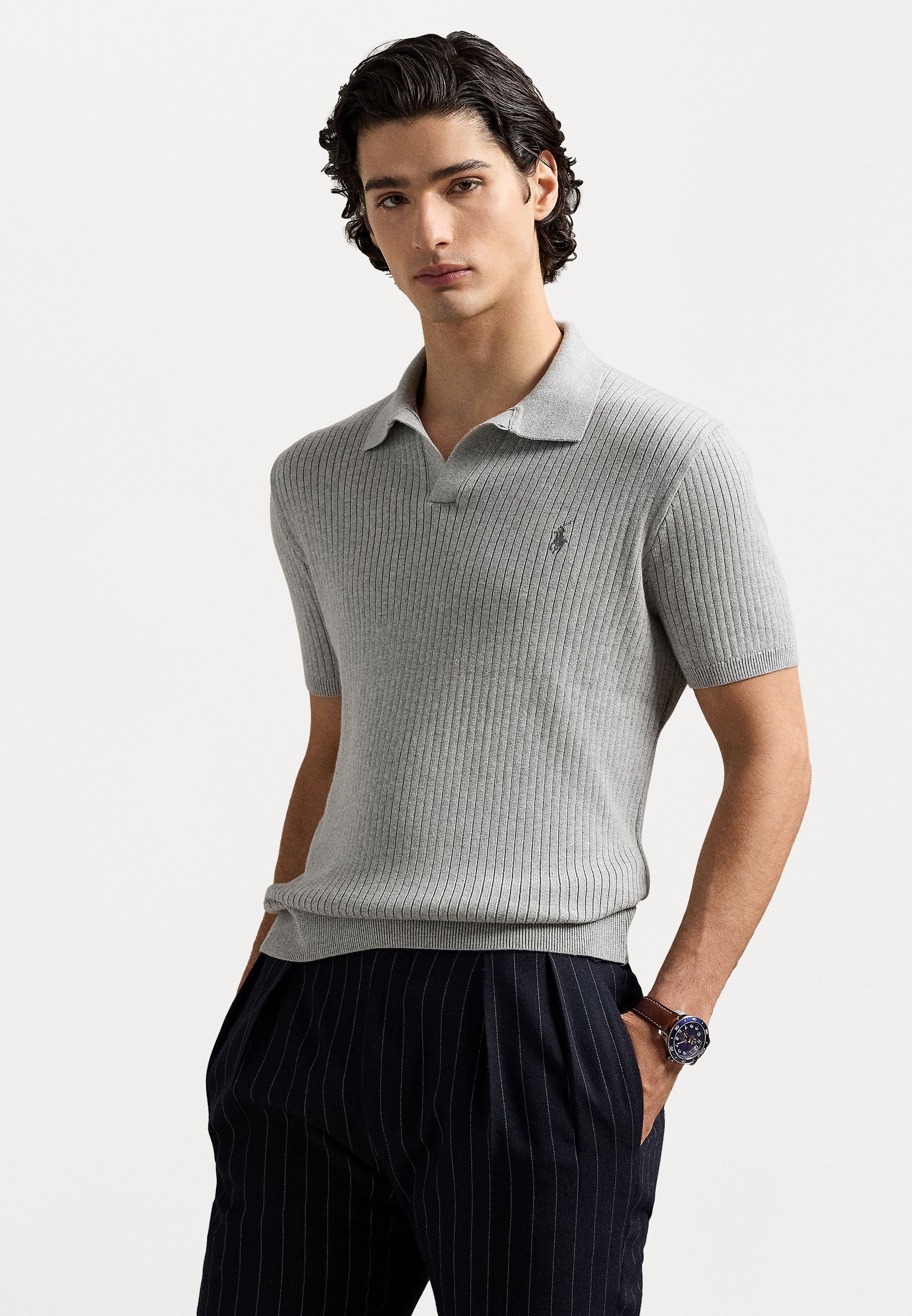Polo Ralph Lauren RIB-KNIT medvilninis trumpomis rankovėmis megztinis - Polo marškinėliai - andover heather