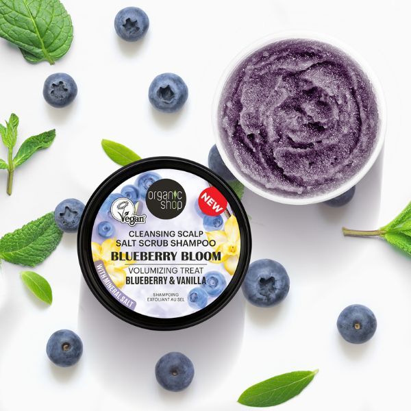 Økologisk Shop Hodebunnssaltskrubbsjampo Blåbærblomst, 250 ml