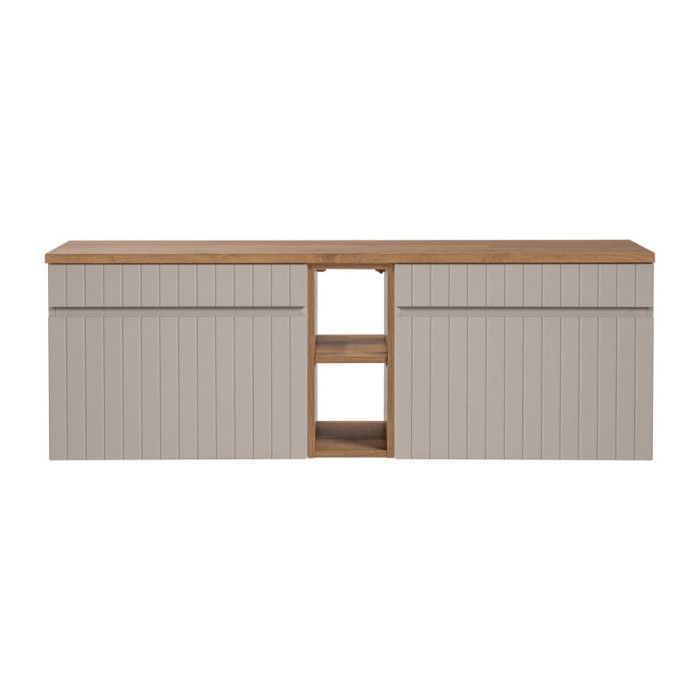 Double vanity unit with countertop basin + 1 cabinet - 140 cm - Emblematic Cashmere