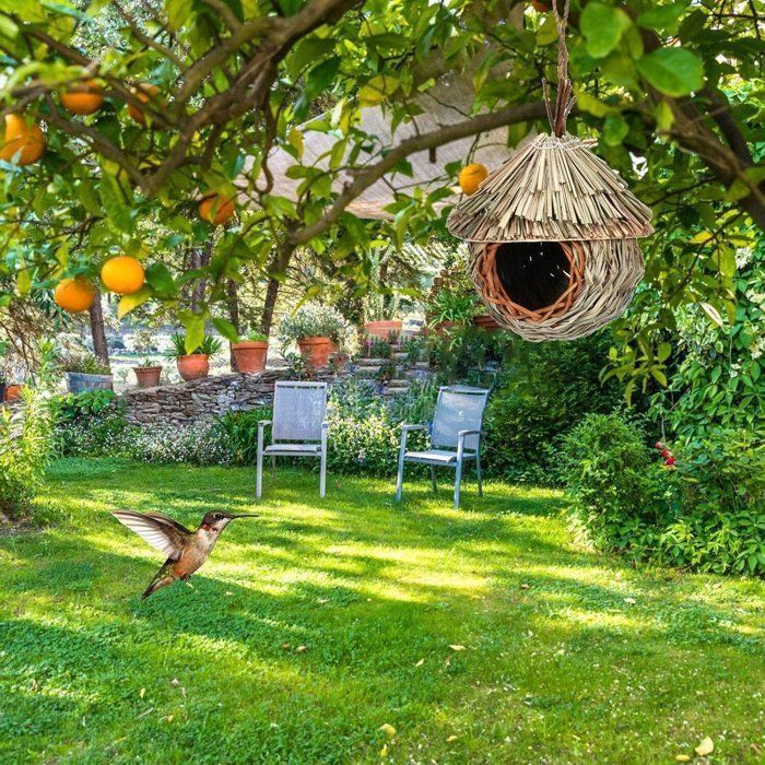 Hangend vogelhuisje voor buiten - Handgeweven - voor kleine vogels - 15×19cm