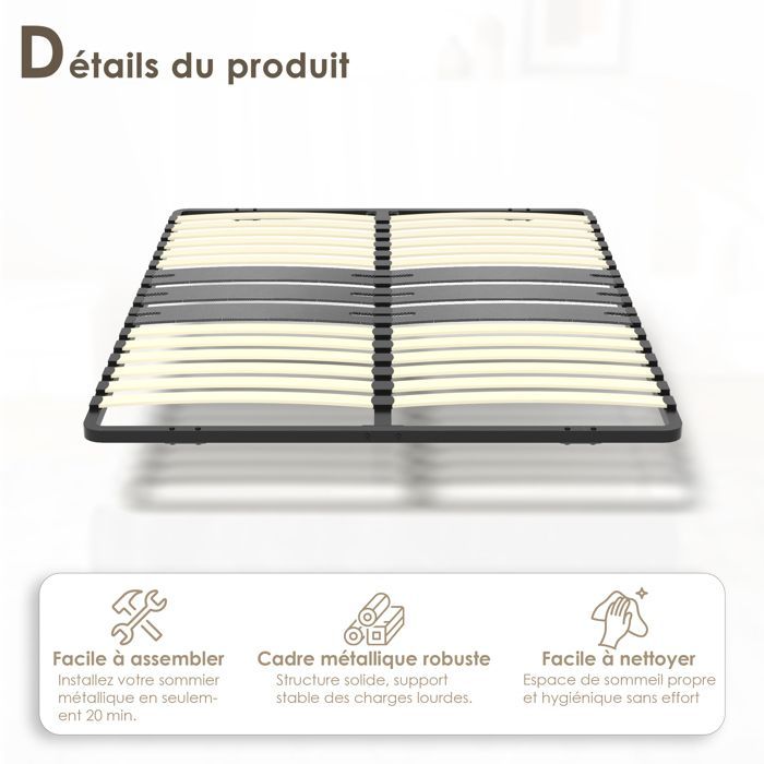 Bedbodem van 140x200 cm met 2x15 latten van natuurlijk populierenhout, snelmontage - TUNCCO