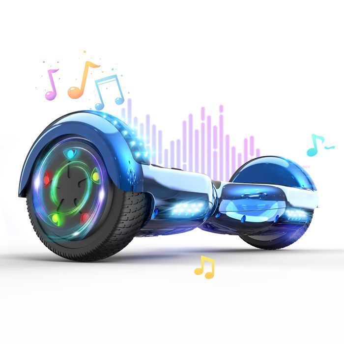 Hoverboard 6.5 Pouces avec Bluetooth et LED - RCB - Cadeau Parfait pour les Enfants Bleu Chromé