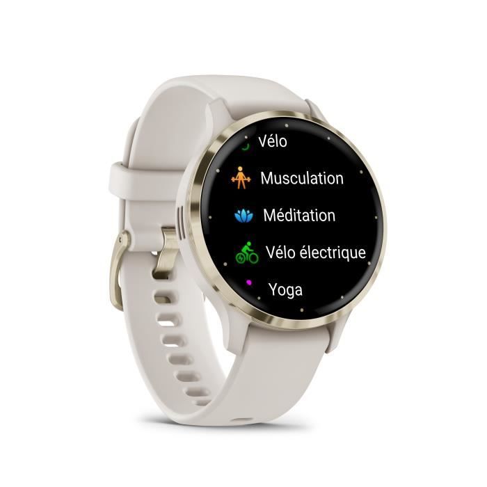 Garmin Venu 3S GPS-smartwatch, 30,4 mm (1,2 inch), zachtgoudkleurig staal, ivoren kast en ivoren siliconen band.