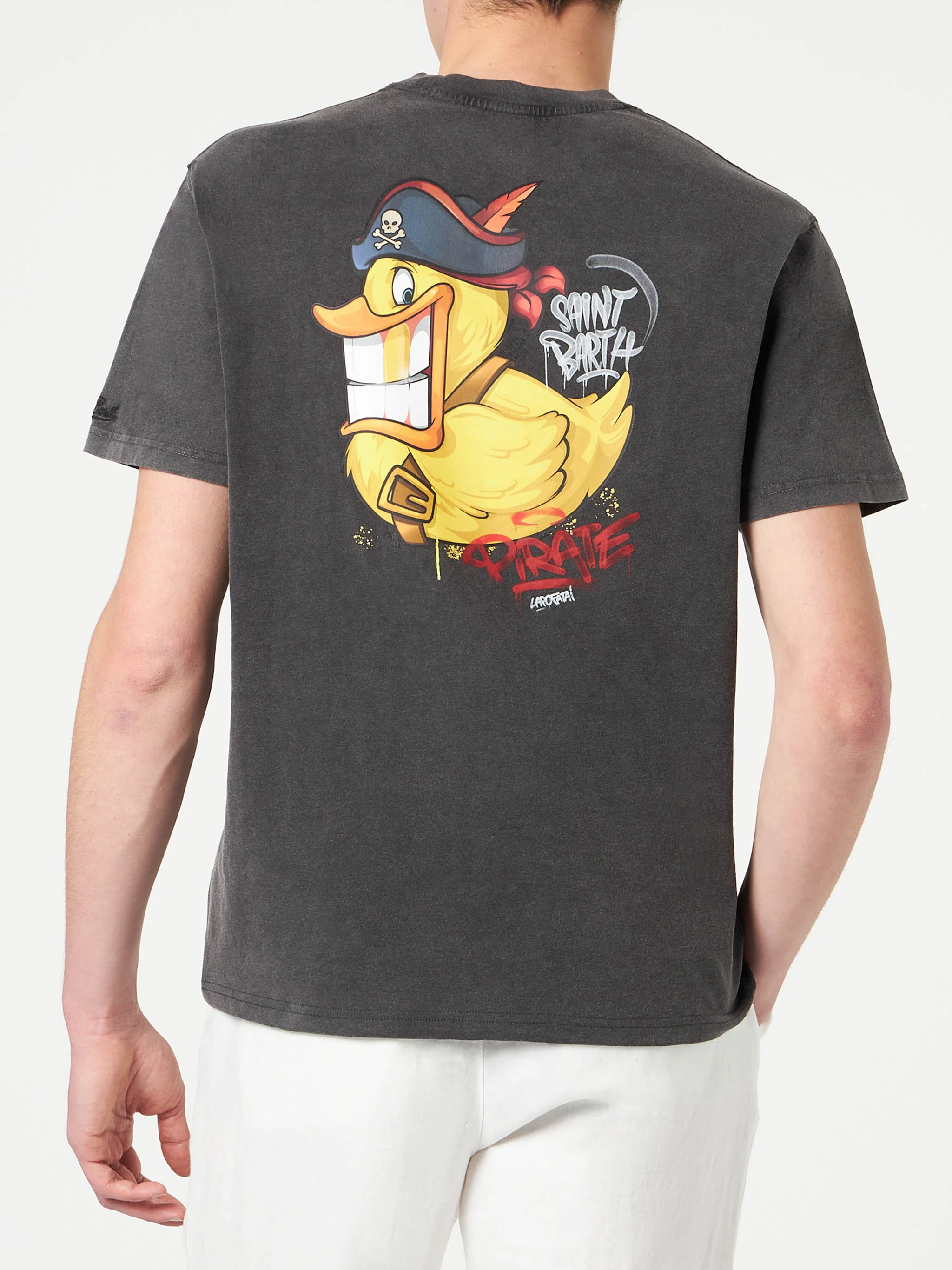 T-shirt da uomo in cotone con stampa fronte e retro captain duck| CRYP