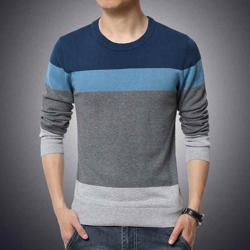 3XL Zimowy, codzienny męski sweter z okrągłym dekoltem w paski, dopasowany krój, dzianina męska, swetry, swetry, sweter męski, sweter męski