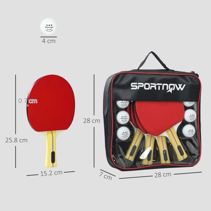 Set da ping-pong - SPORTNOW - 4 racchette + 8 palline + 1 borsa - per amatori, principianti ed esperti